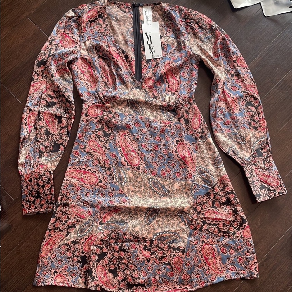 Patchwork satin A-line mini dress 4